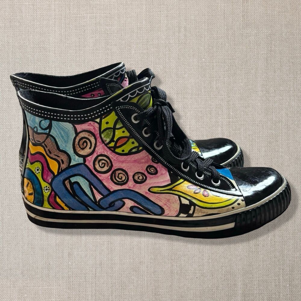 Sidewinder Rain Bops Pop Art High Top Rain Boots Shoes Women’s Size 7